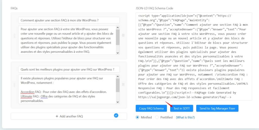 Tester le code schéma FAQ