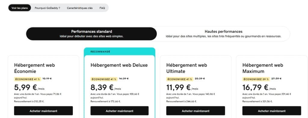 Hébergement Web partagé Godaddy