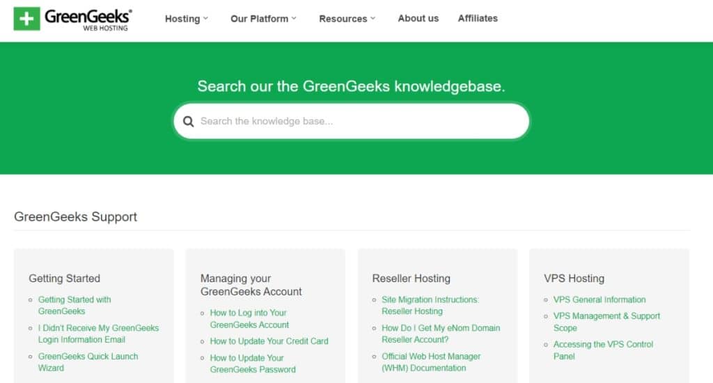 Base de connaissances de Greengeeks