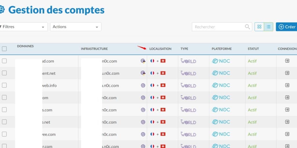 Choisir la localisation physique du serveur pour chaque site (France, Suisse ou Canada)