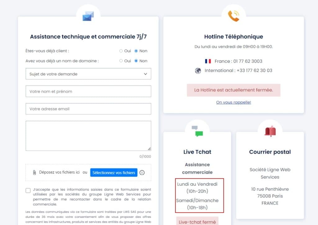 Disponibilité et canaux de contact du support client