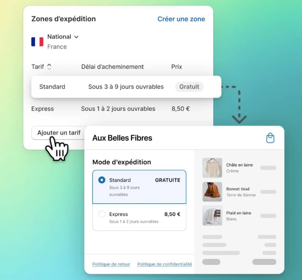 Zone d'épédition France dans Shopify