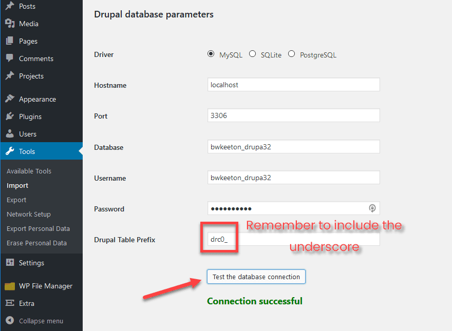 sous-dossier dans Préfixe de table Drupal 