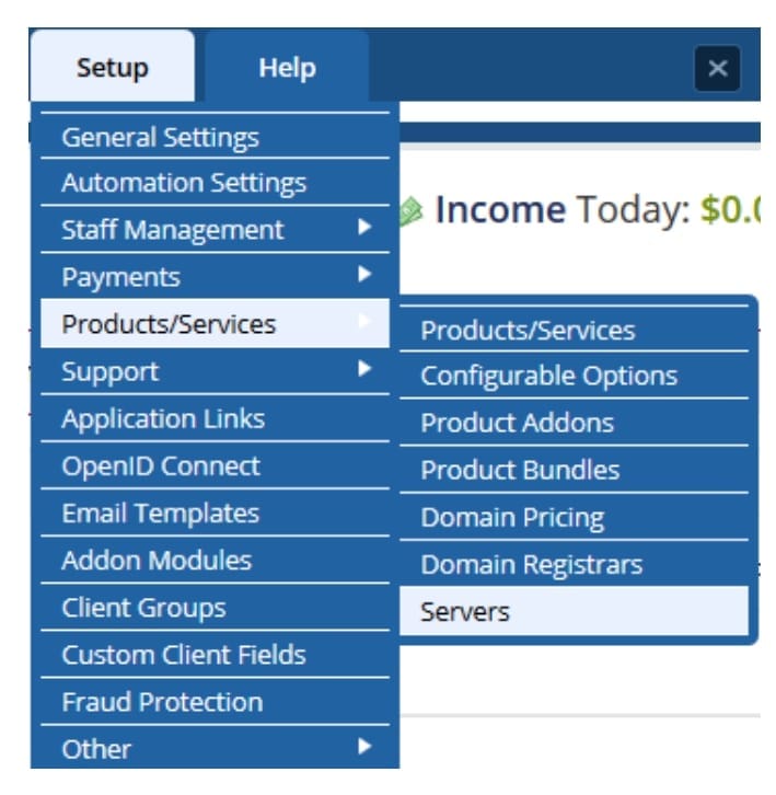 Accéder à la gestion serveur dans WHMCS