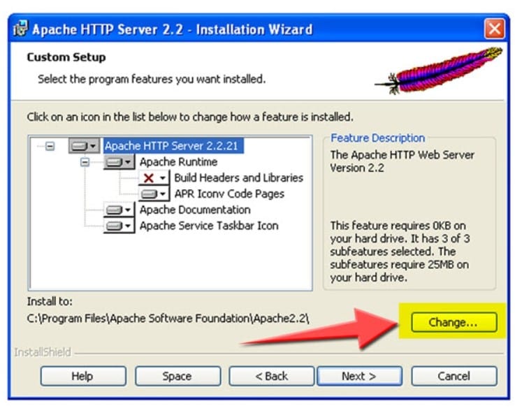 Choix répertoire de l'installation Apache