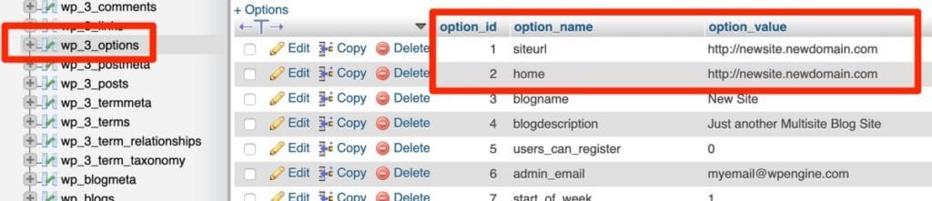 modifier les tables  options wp _ # _ 