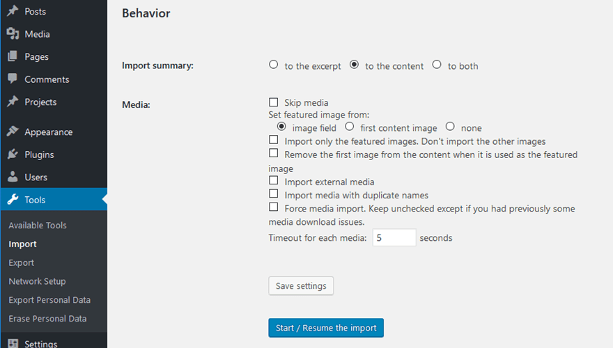 Configurer le Comportement de la migration de Drupal vers WordPress