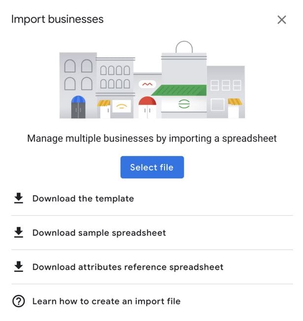 importation groupée d'établissements sur Google My Business