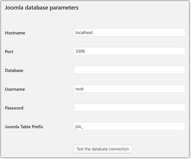 Importer paramètres de la base de données Joomla