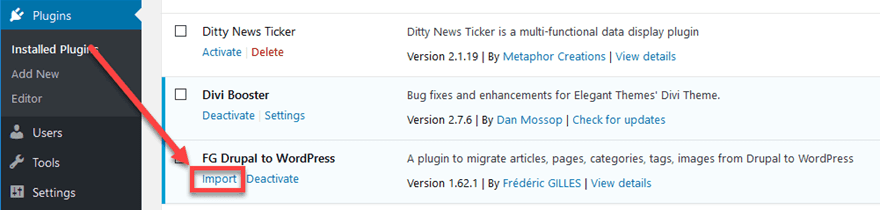 Importer le plugin FG Drupal to WordPress