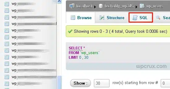 Naviguer vers la section SQL