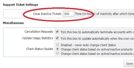 Configuration de la fermeture automatique des tickets dans WHMCS