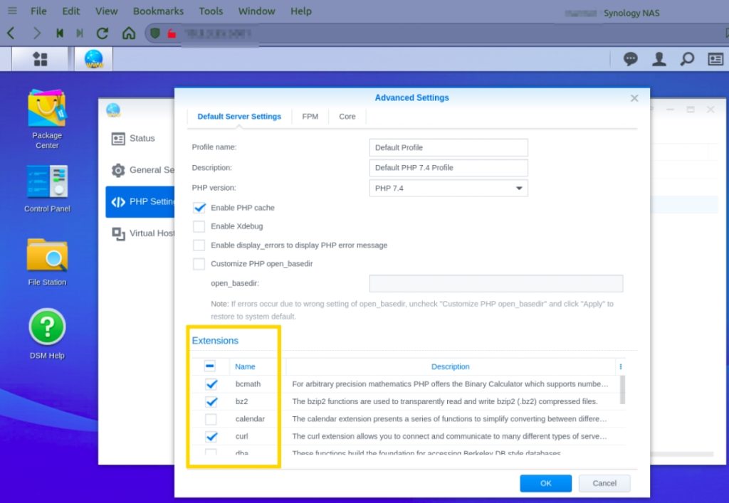 Configuration des paramètres PHP