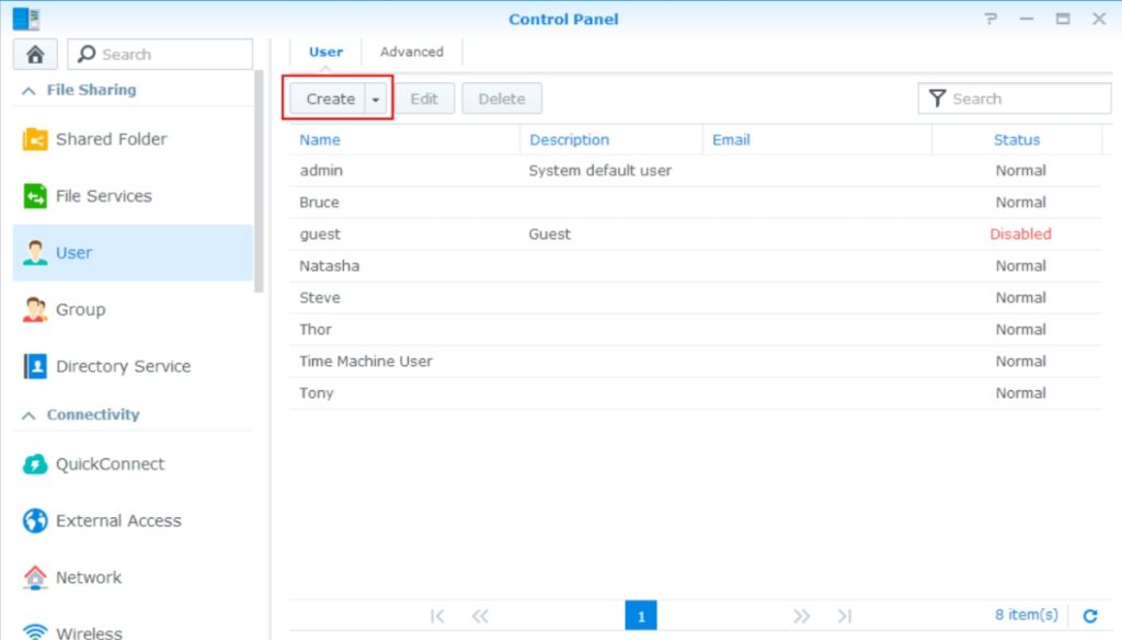 Création d’un utilisateur dans le Panneau de configuration NAS Synology