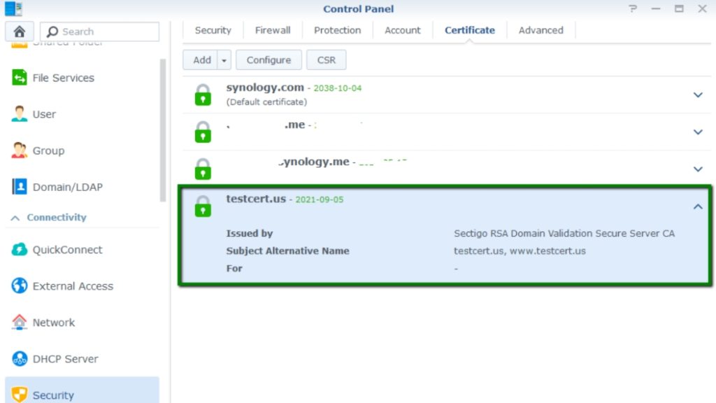 Installation certificat SSL sur NAS synology