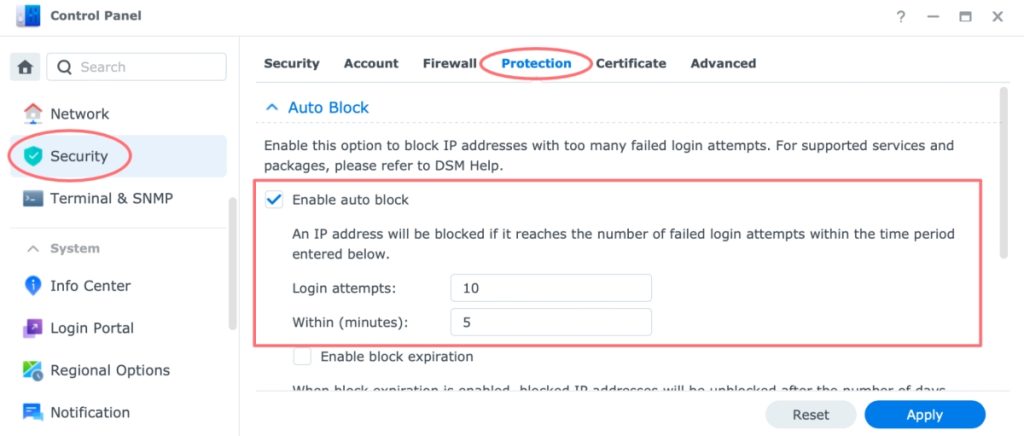 Configuration de la restriction d’IP dans DSM